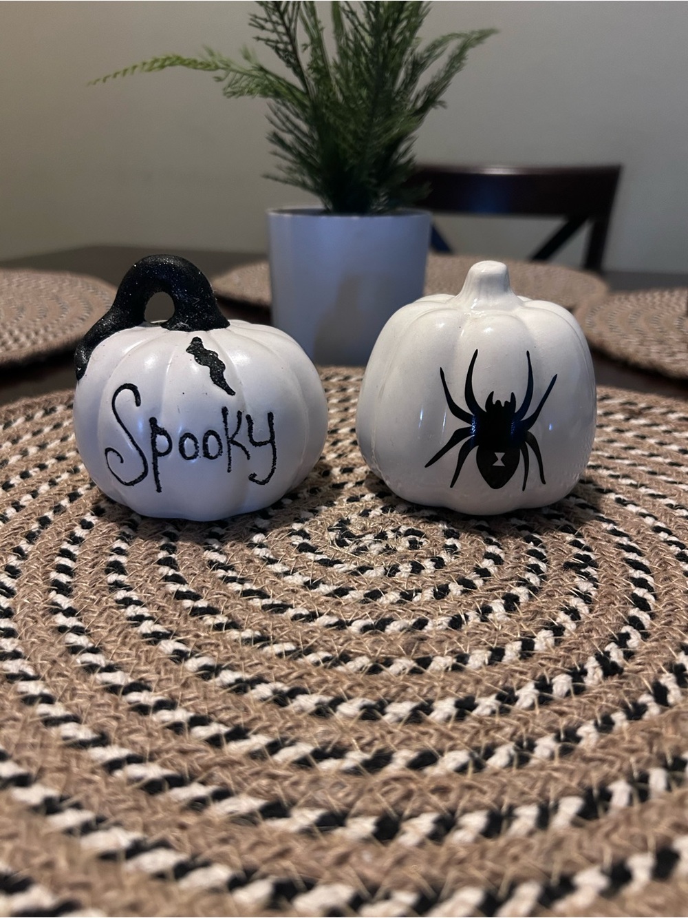 Spooky White Ceramic Halloween Pumpkin Décor Set of 2